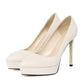 Pantofi stiletto din piele naturală albi cu toc clasic MILEENA