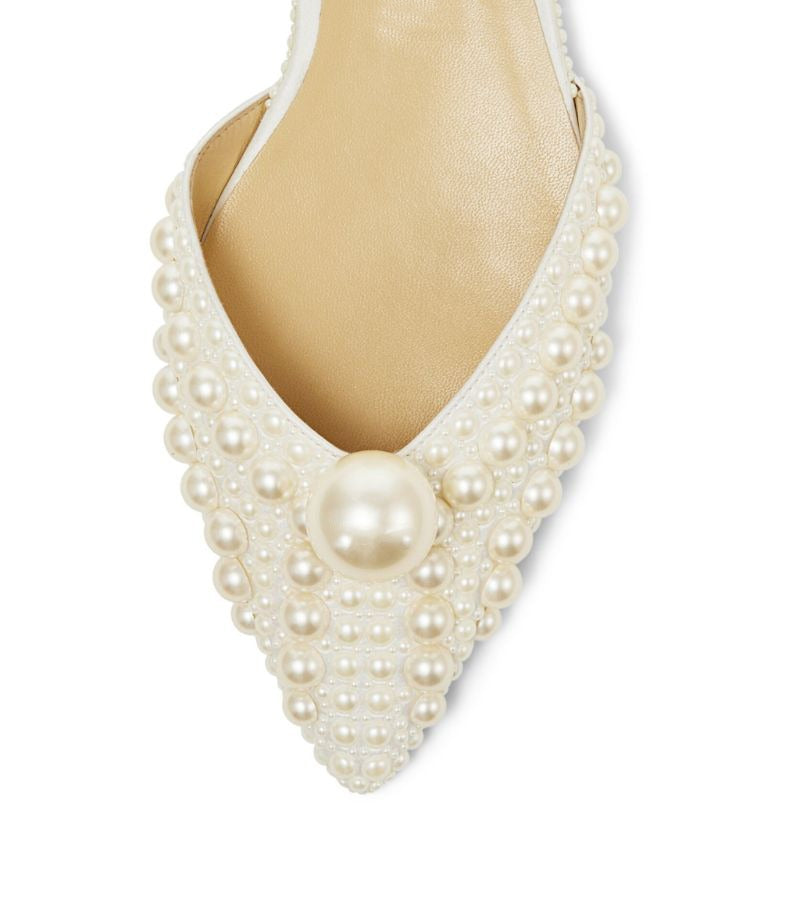 Balerini ivoire din piele naturală format decollete cu perle aplicate DAPHNE