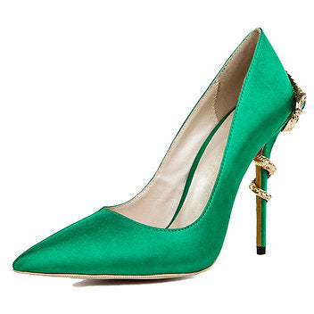 Pantofi stiletto din piele cu satin verde smarald IVY