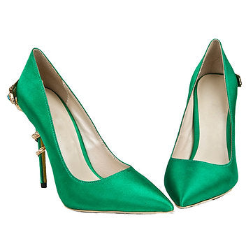 Pantofi stiletto din piele cu satin verde smarald IVY