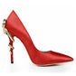 Pantofi stiletto piele satin roșu aprins cu toc șarpe IVY